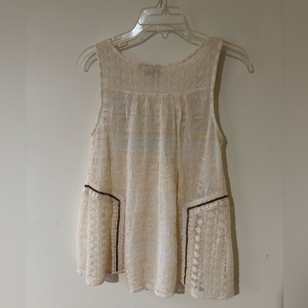 VANESSA VIRGINIA for ANTHROPOLOGIE ivory LACE beaded & crochet TANK small WHITE - Picture 2 of 8